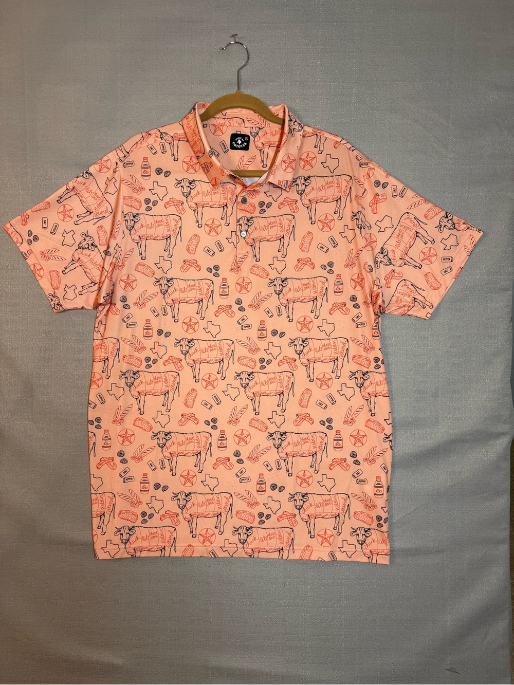 Men's Light Coral Graphic Polo Shirt with All-Over Print